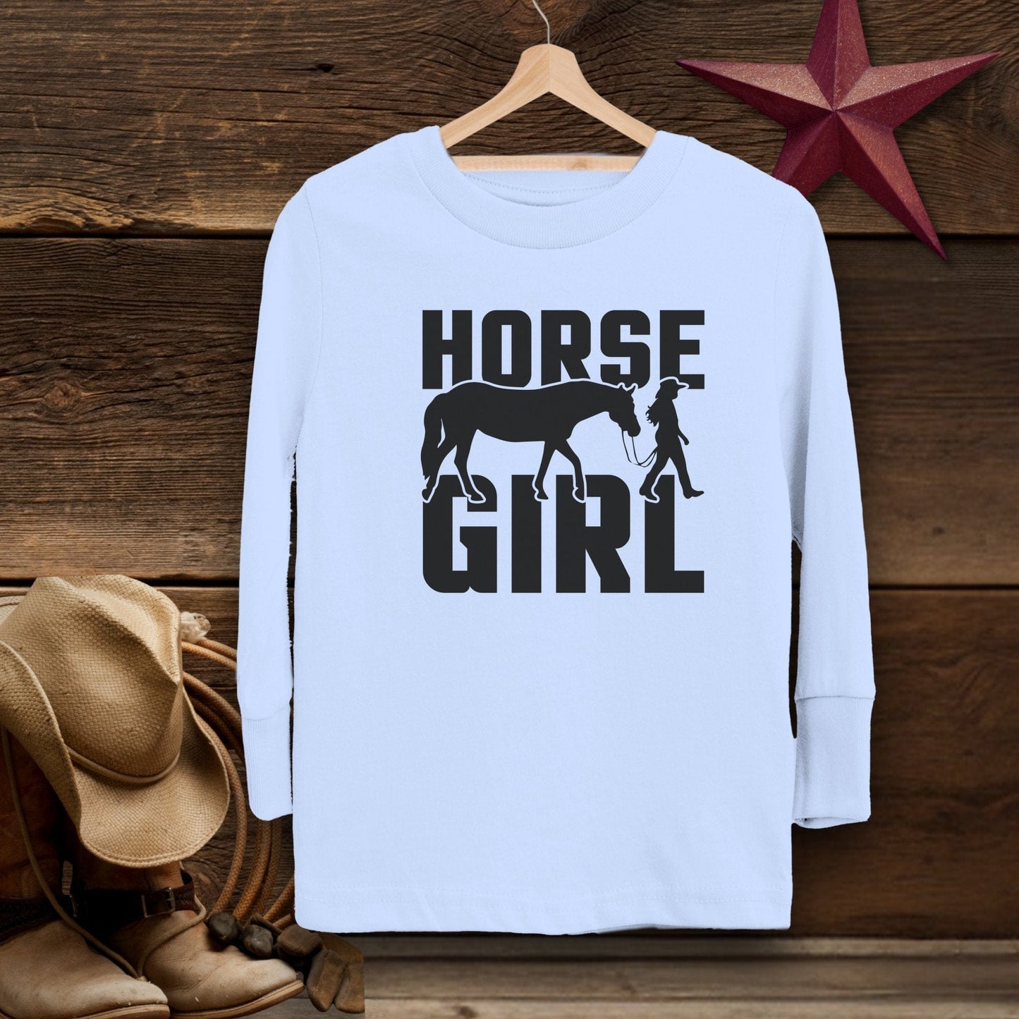 Youth Shirts Long Sleeve Toddler / Light Blue / 2T Horse and Girl Shirt