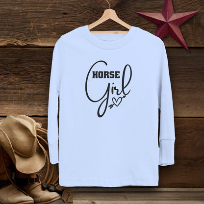 Youth Shirts Long Sleeve Toddler / Light Blue / 2T Horse Girl with Arrow Heart Shirt