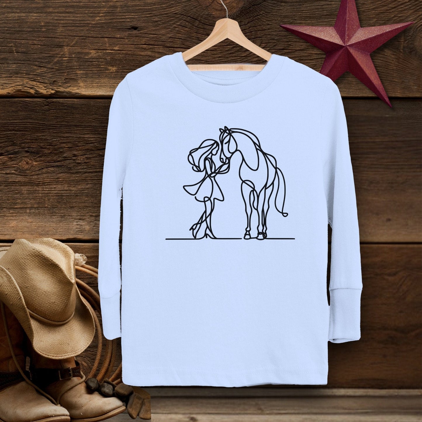 Youth Shirts Long Sleeve Toddler / Light Blue / 2T Lady and Horse Art Toddler Shirt