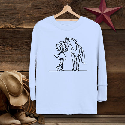 Youth Shirts Long Sleeve Toddler / Light Blue / 2T Lady and Horse Art Toddler Shirt