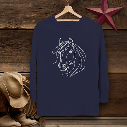 Youth Shirts Long Sleeve Toddler / Navy / 2T Elegant Horse Line Art -Toddler Shirt