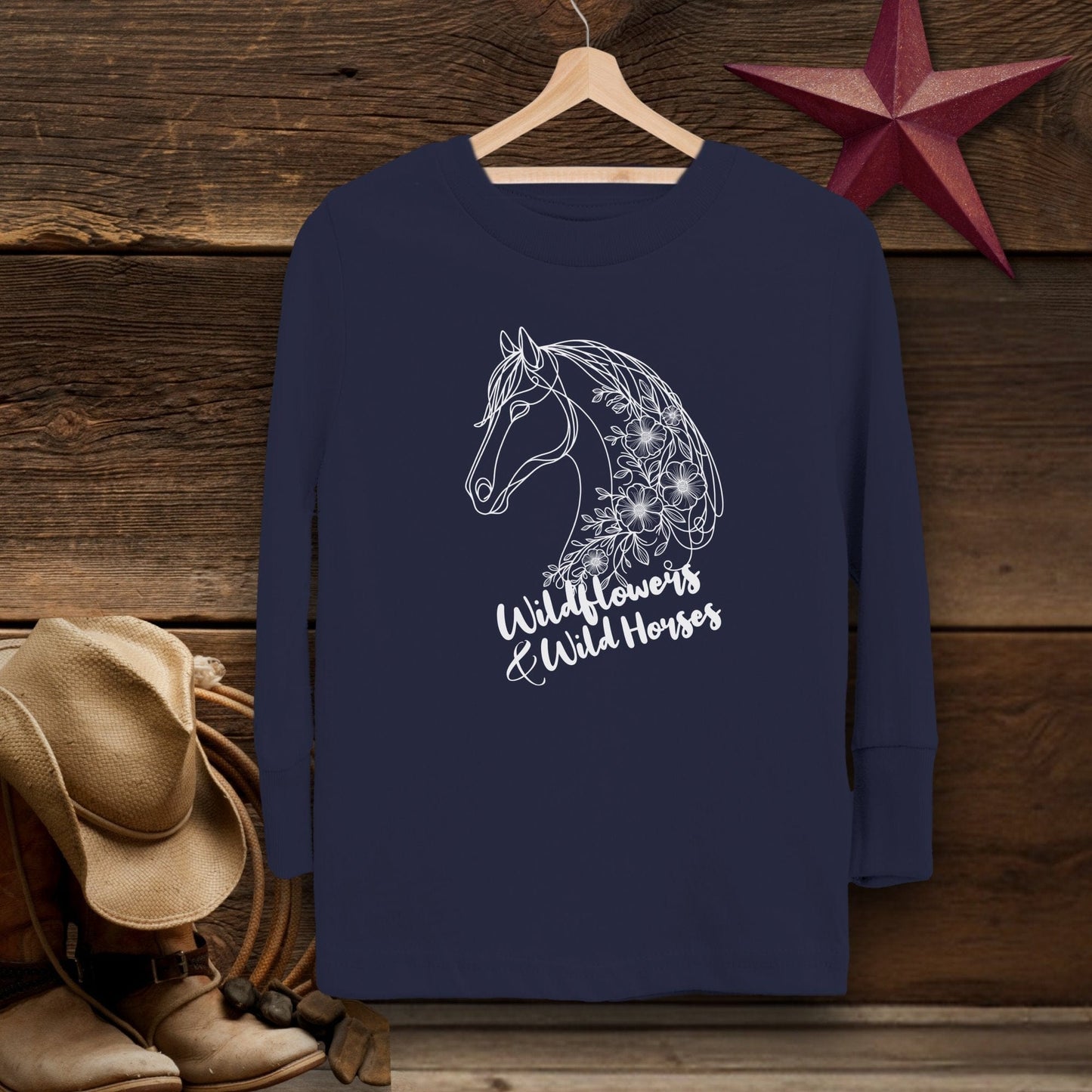 Youth Shirts Long Sleeve Toddler / Navy / 2T Wildflowers And Wild Horses - Toddler Shirt