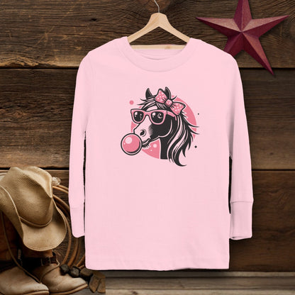 Youth Shirts Long Sleeve Toddler / Pink / 2T Bubble Gum Horse Shirt