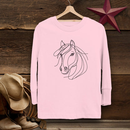 Youth Shirts Long Sleeve Toddler / Pink / 2T Elegant Horse Line Art -Toddler Shirt