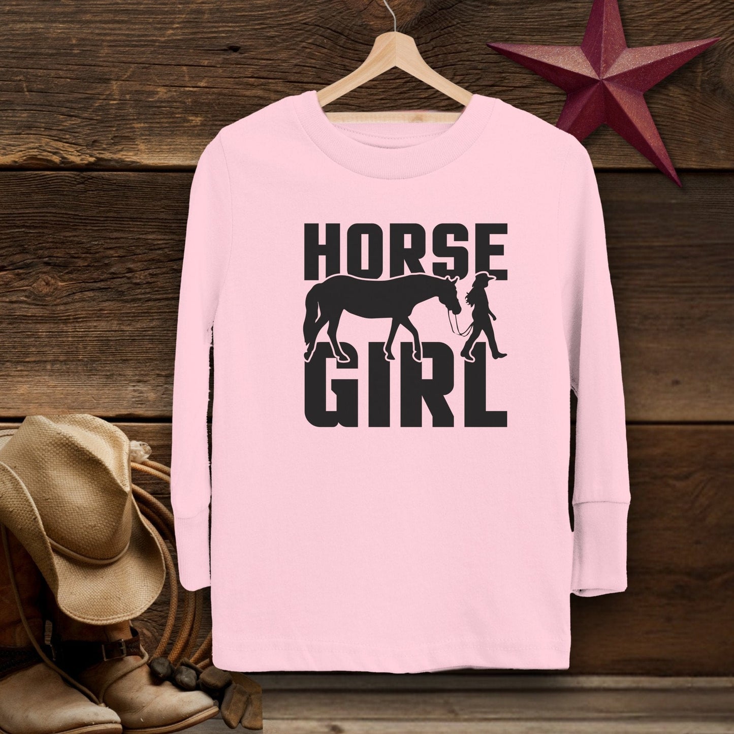 Youth Shirts Long Sleeve Toddler / Pink / 2T Horse and Girl Shirt