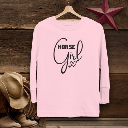 Youth Shirts Long Sleeve Toddler / Pink / 2T Horse Girl with Arrow Heart Shirt