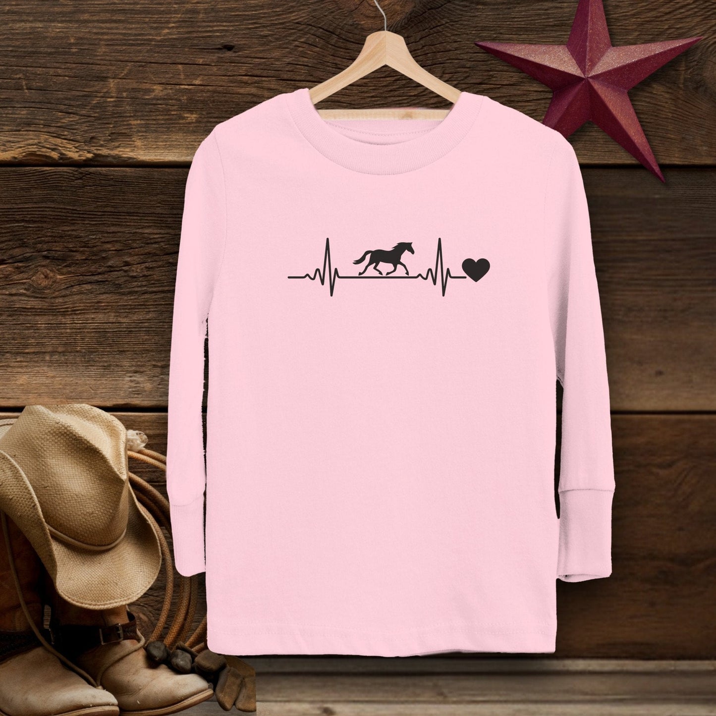 Youth Shirts Long Sleeve Toddler / Pink / 2T Horse Heartbeat Shirt