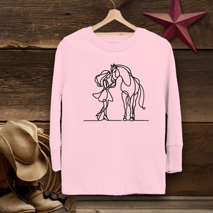 Youth Shirts Long Sleeve Toddler / Pink / 2T Lady and Horse Art Toddler Shirt