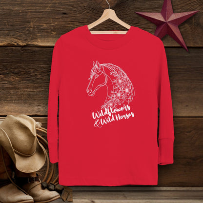 Youth Shirts Long Sleeve Toddler / Red / 2T Wildflowers And Wild Horses - Toddler Shirt