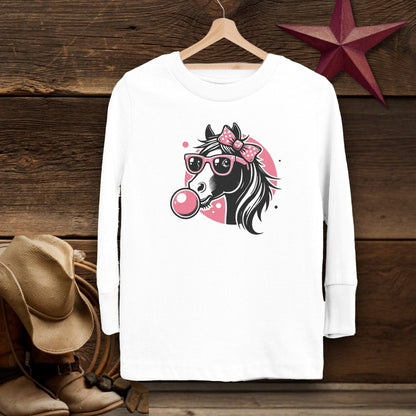 Youth Shirts Long Sleeve Toddler / White / 2T Bubble Gum Horse Shirt