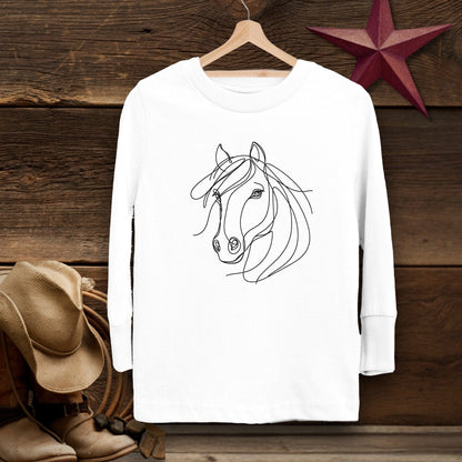 Youth Shirts Long Sleeve Toddler / White / 2T Elegant Horse Line Art -Toddler Shirt