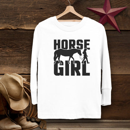 Youth Shirts Long Sleeve Toddler / White / 2T Horse and Girl Shirt