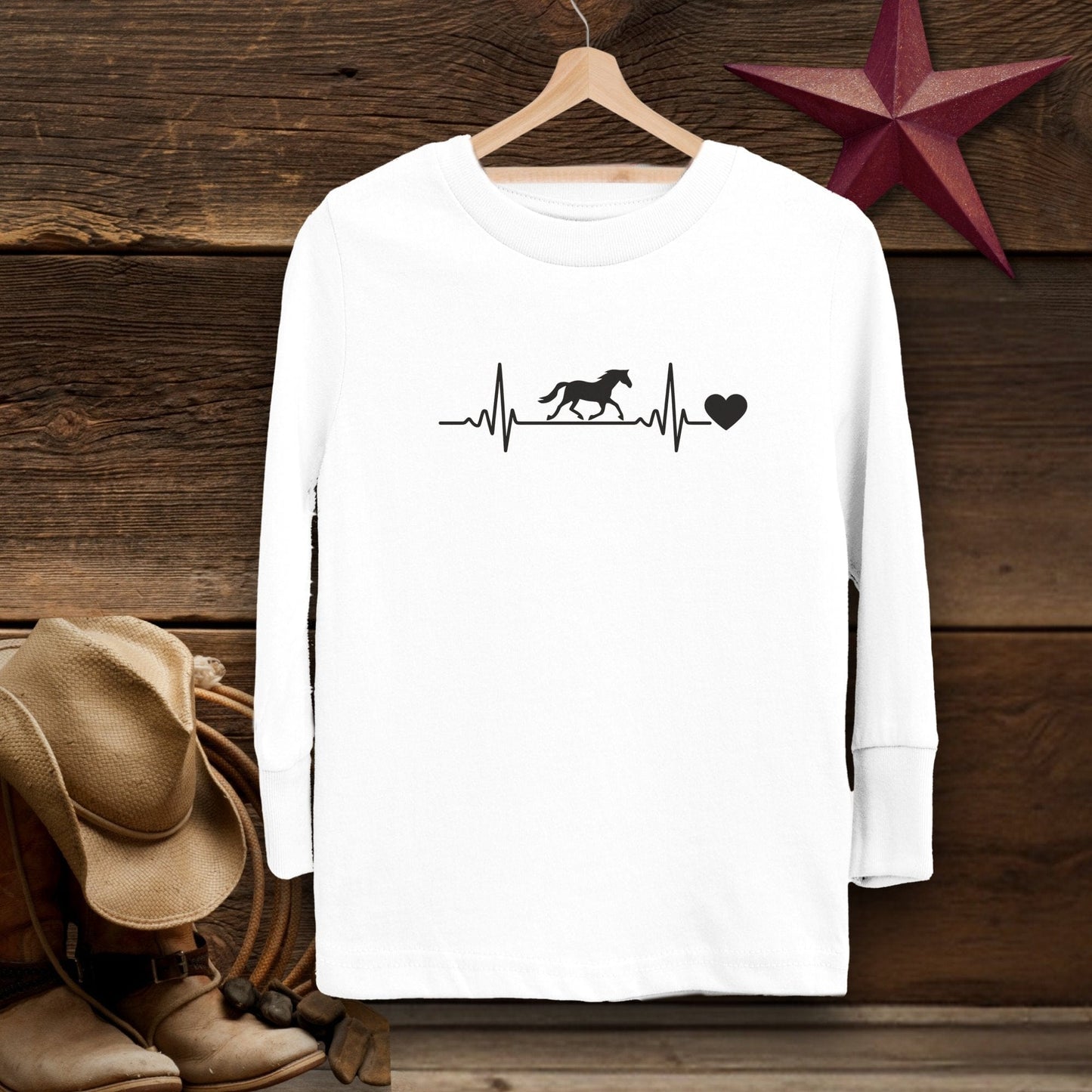 Youth Shirts Long Sleeve Toddler / White / 2T Horse Heartbeat Shirt