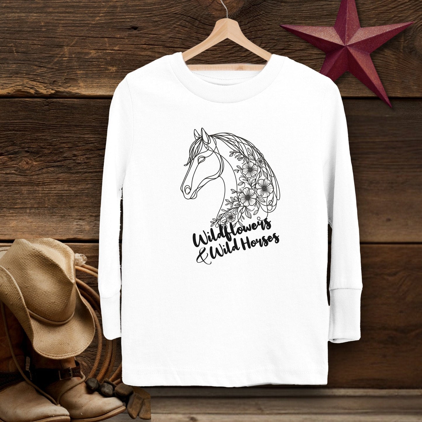 Youth Shirts Long Sleeve Toddler / White / 2T Wildflowers And Wild Horses - Toddler Shirt