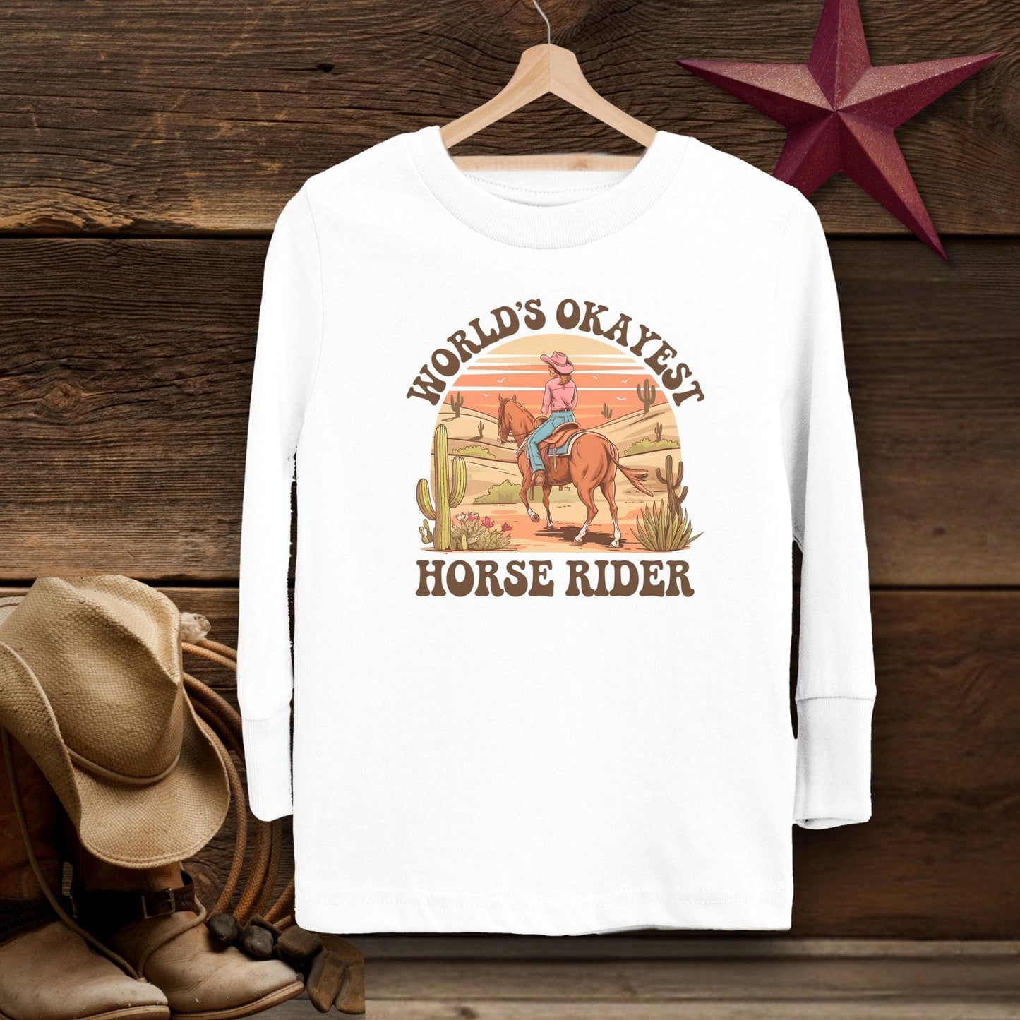 Youth Shirts Long Sleeve Toddler / White / 2T World's Okayest Horse Rider Shirt