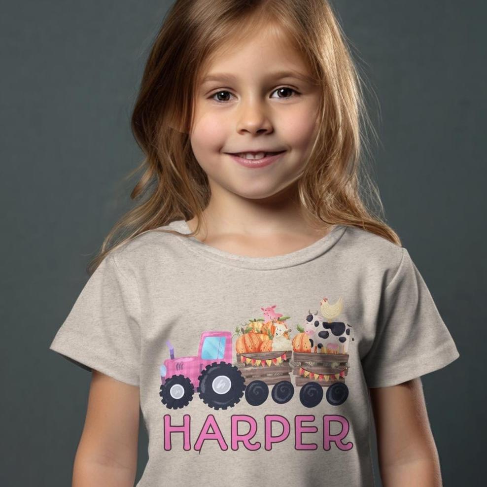 Youth Shirts Personalized Cute Pink Tractor - Youth Shirt