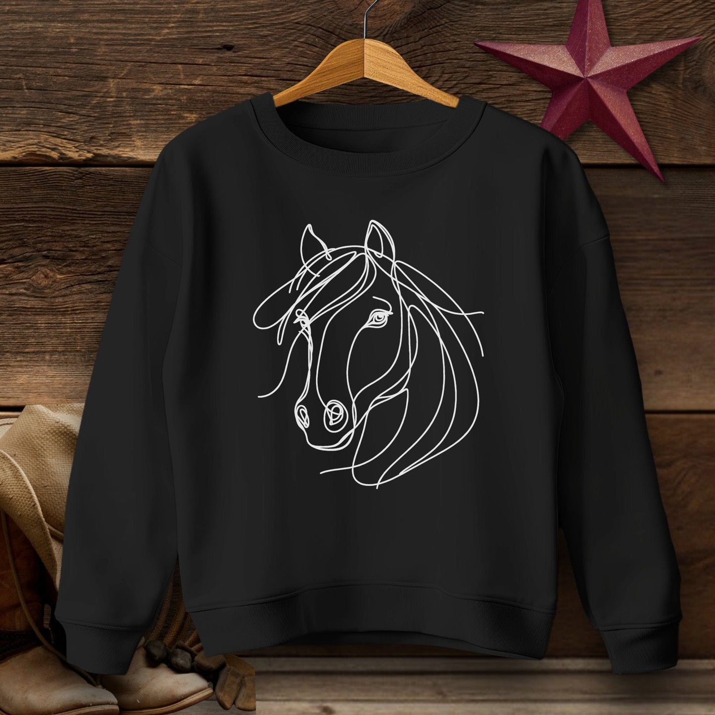 Youth Shirts Sweatshirt Youth / Black / XS Elegant Horse Line Art Youth - Shirt