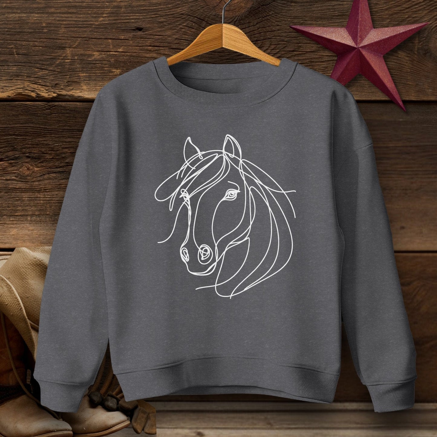 Youth Shirts Sweatshirt Youth / Dark Heather / XS Elegant Horse Line Art Youth - Shirt