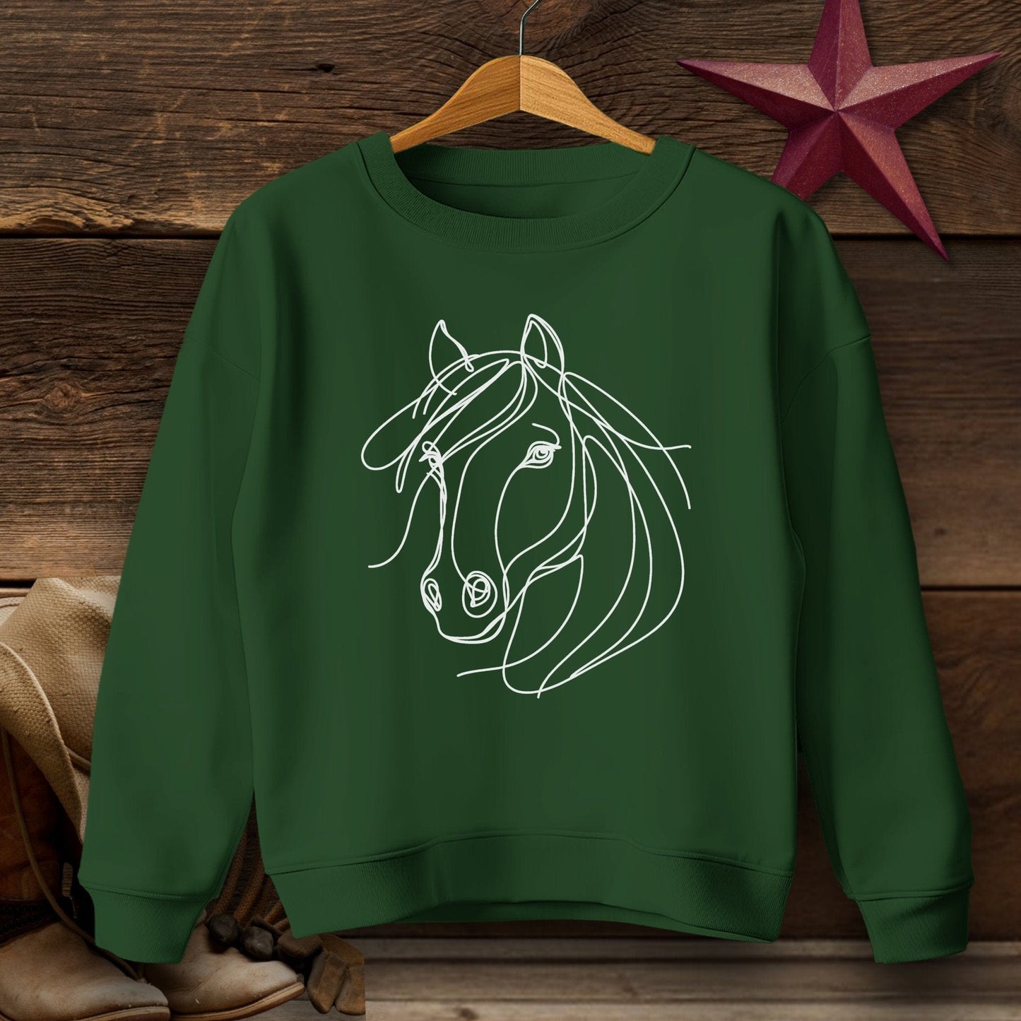 Youth Shirts Sweatshirt Youth / Forest Green / XS Elegant Horse Line Art Youth - Shirt