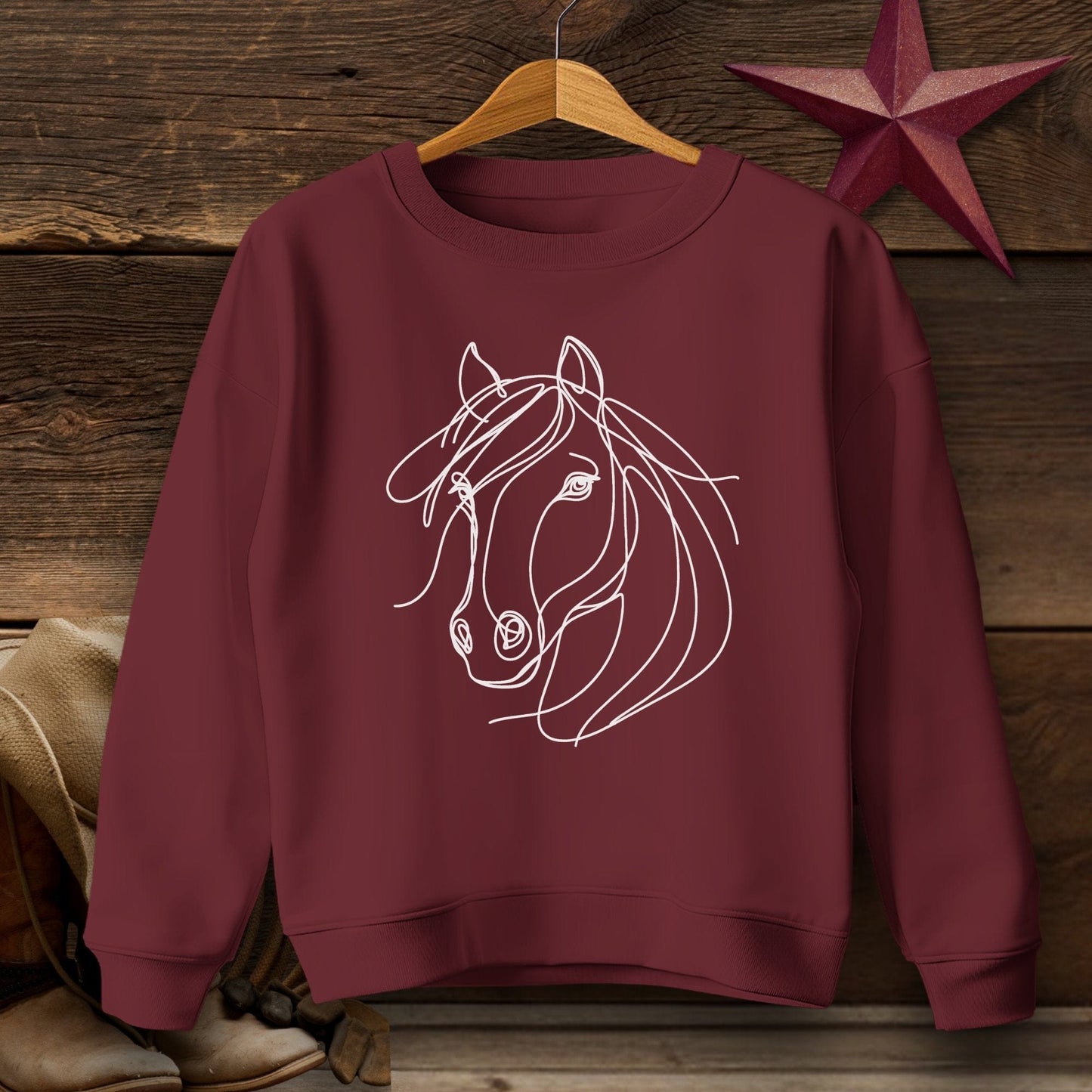 Youth Shirts Sweatshirt Youth / Maroon / XS Elegant Horse Line Art Youth - Shirt