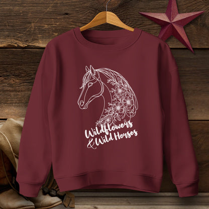 Youth Shirts Sweatshirt Youth / Maroon / XS Wildflowers And Wild Horses - Youth Shirt