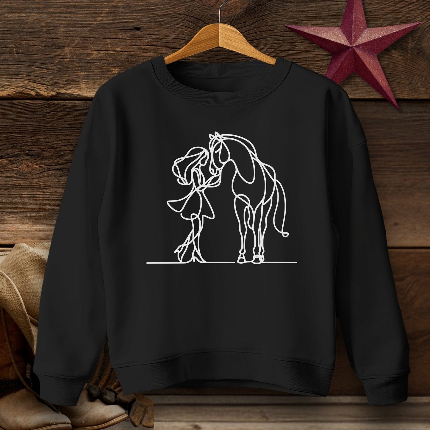 Youth Shirts Sweatshirt Youth / S / Black Lady and Horse Art Youth Shirt