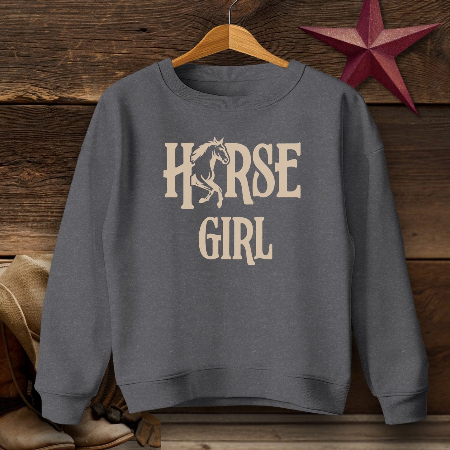 Youth Shirts Sweatshirt Youth / S / Dark Heather Horse Girl - Youth Shirt