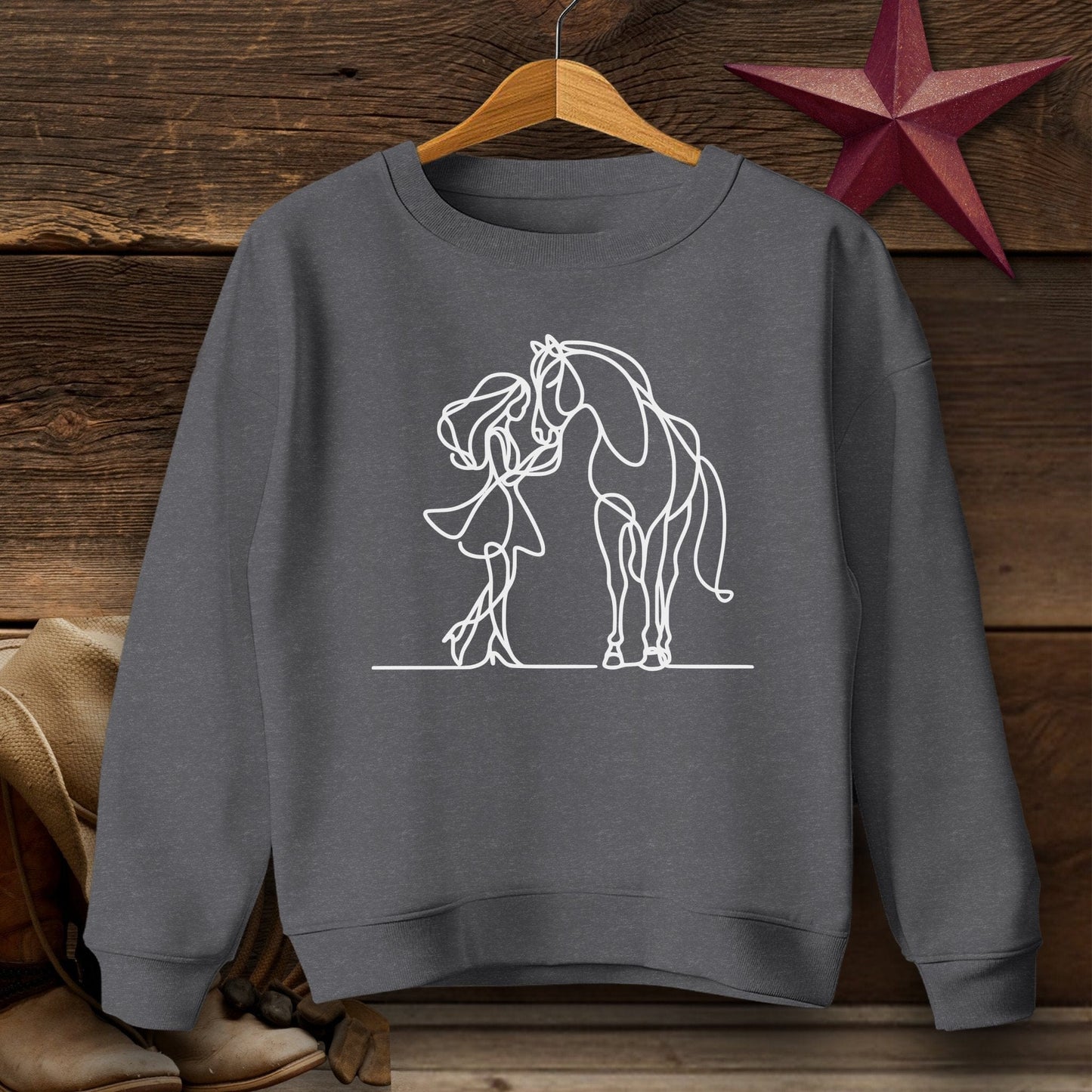 Youth Shirts Sweatshirt Youth / S / Dark Heather Lady and Horse Art Youth Shirt