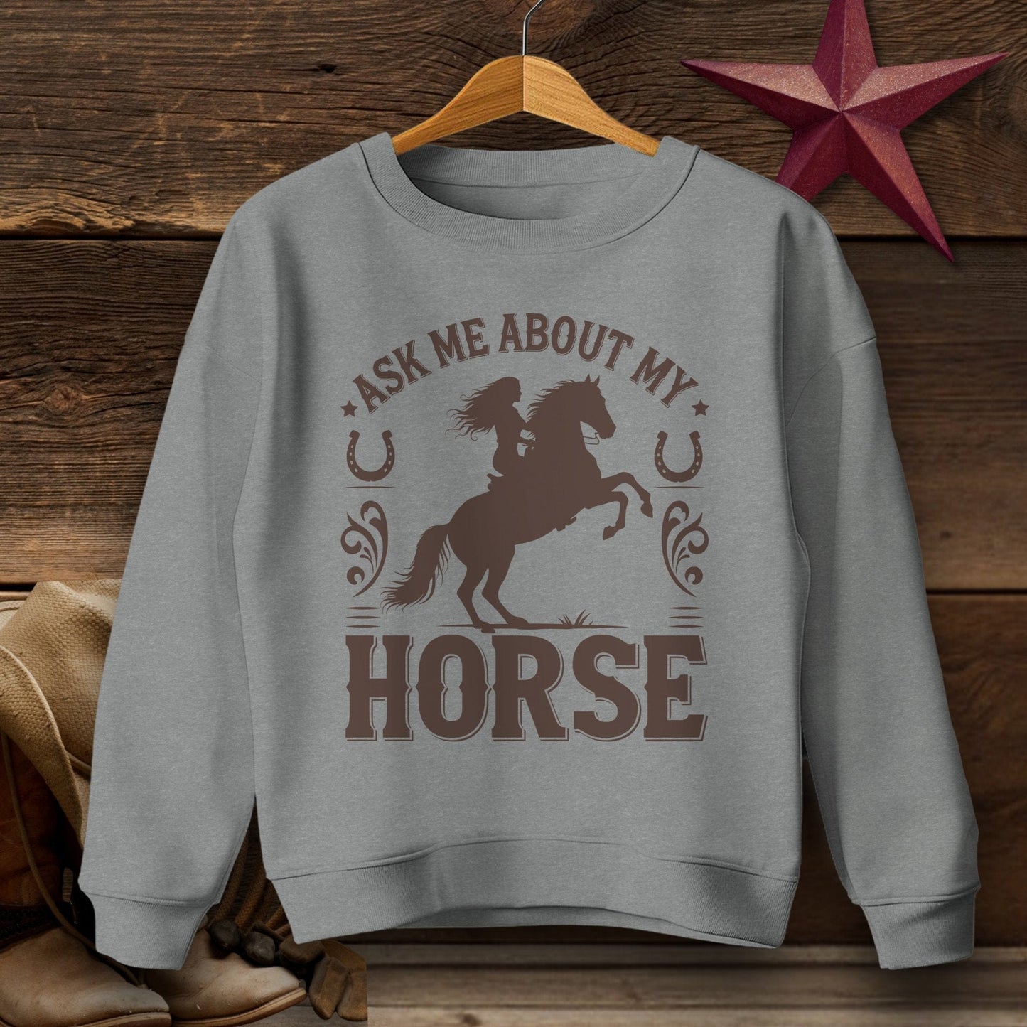 Youth Shirts Sweatshirt Youth / S / Graphite Heather Ask Me About My Horse Shirt