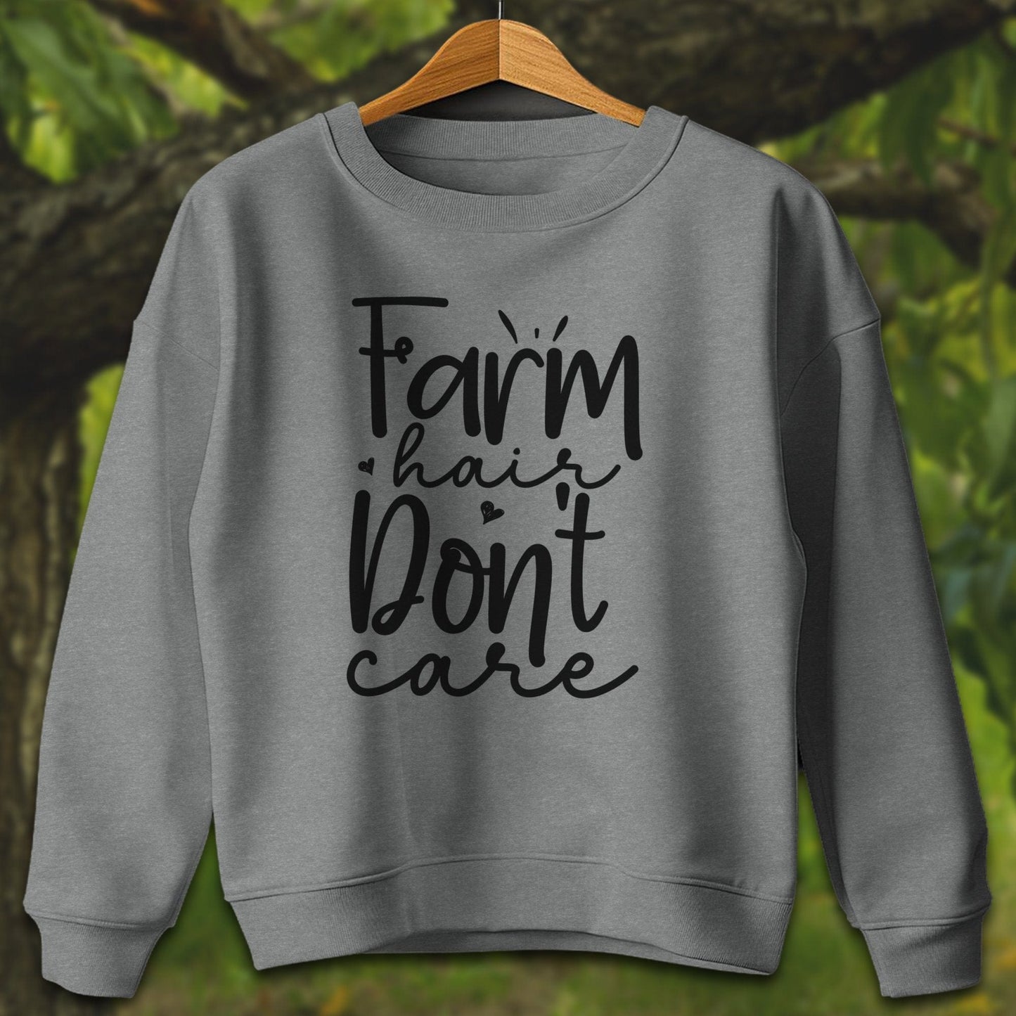 Youth Shirts Sweatshirt Youth / S / Graphite Heather Farm Hair Don't Care - Youth Shirt