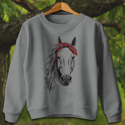 Youth Shirts Sweatshirt Youth / S / Graphite Heather Stylish Horse with Red Bandana - Youth Shirt