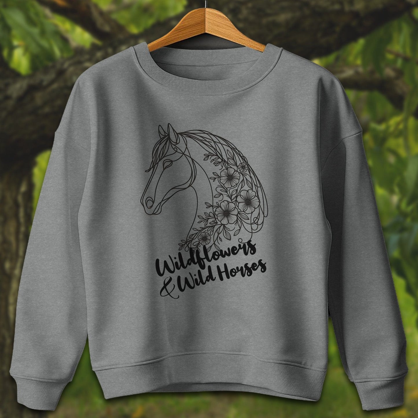 Youth Shirts Sweatshirt Youth / S / Graphite Heather Wildflowers And Wild Horses - Youth Shirt