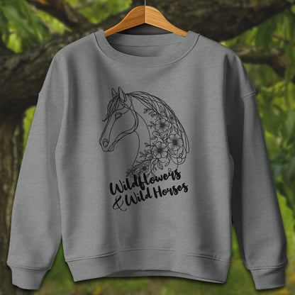 Youth Shirts Sweatshirt Youth / S / Graphite Heather Wildflowers And Wild Horses - Youth Shirt