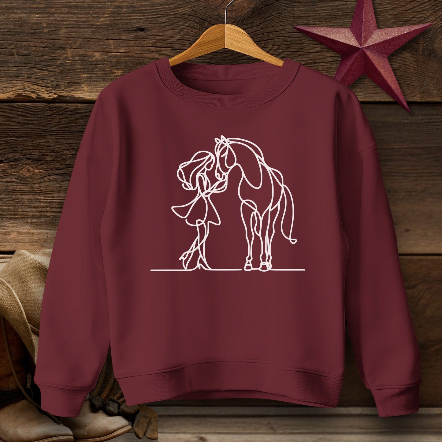 Youth Shirts Sweatshirt Youth / S / Maroon Lady and Horse Art Youth Shirt