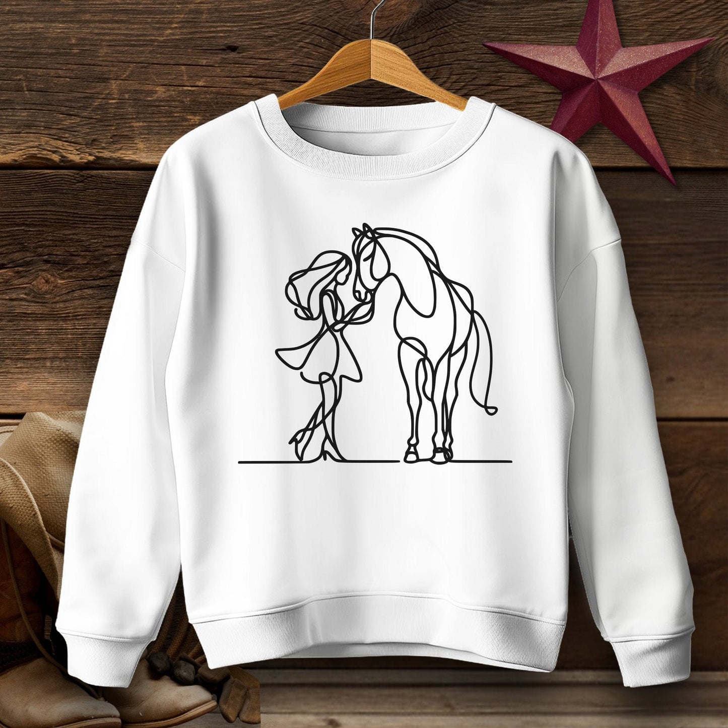 Youth Shirts Sweatshirt Youth / S / White Lady and Horse Art Youth Shirt