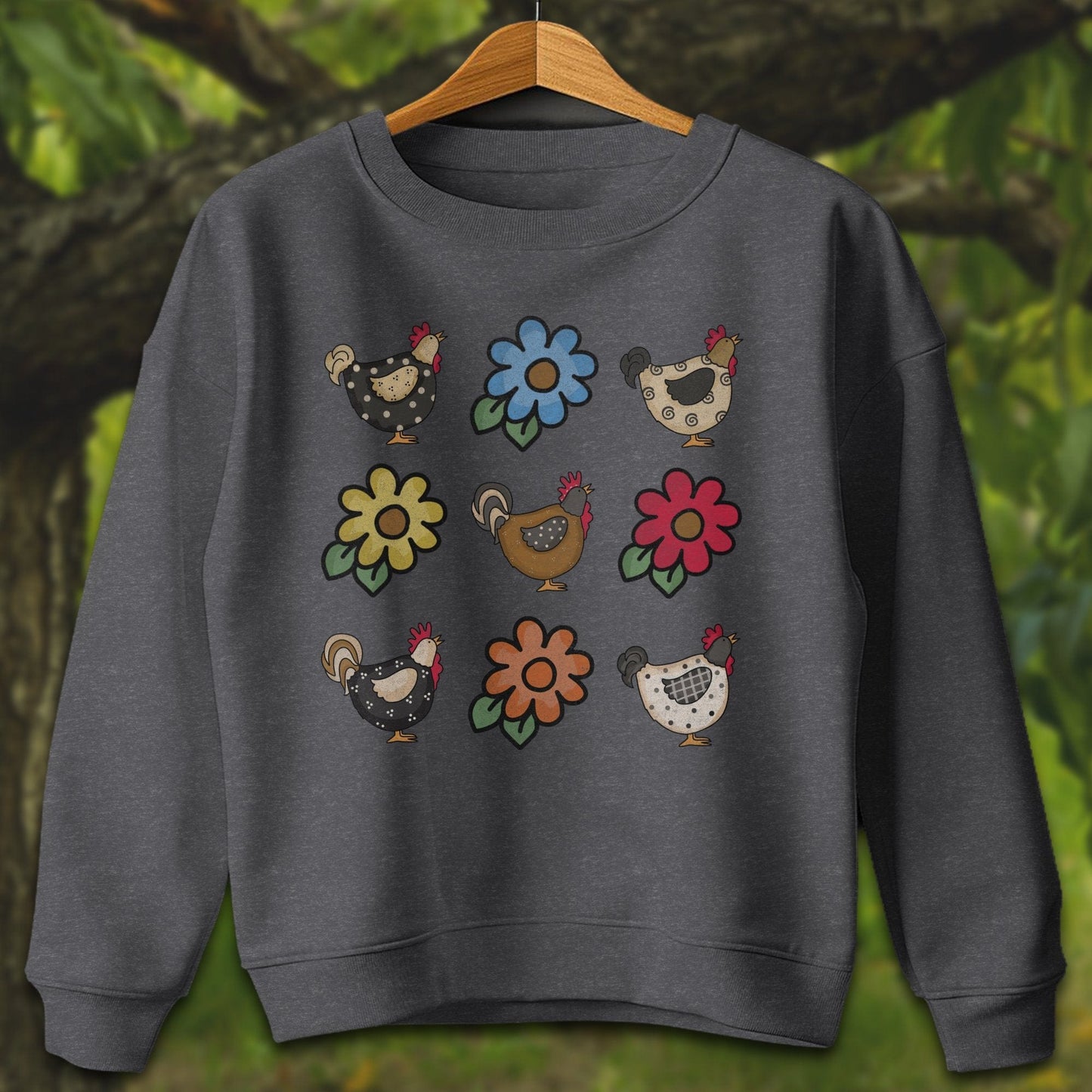 Youth Shirts Sweatshirt Youth / XS / Dark Heather Chickens and Flowers - Youth Shirt