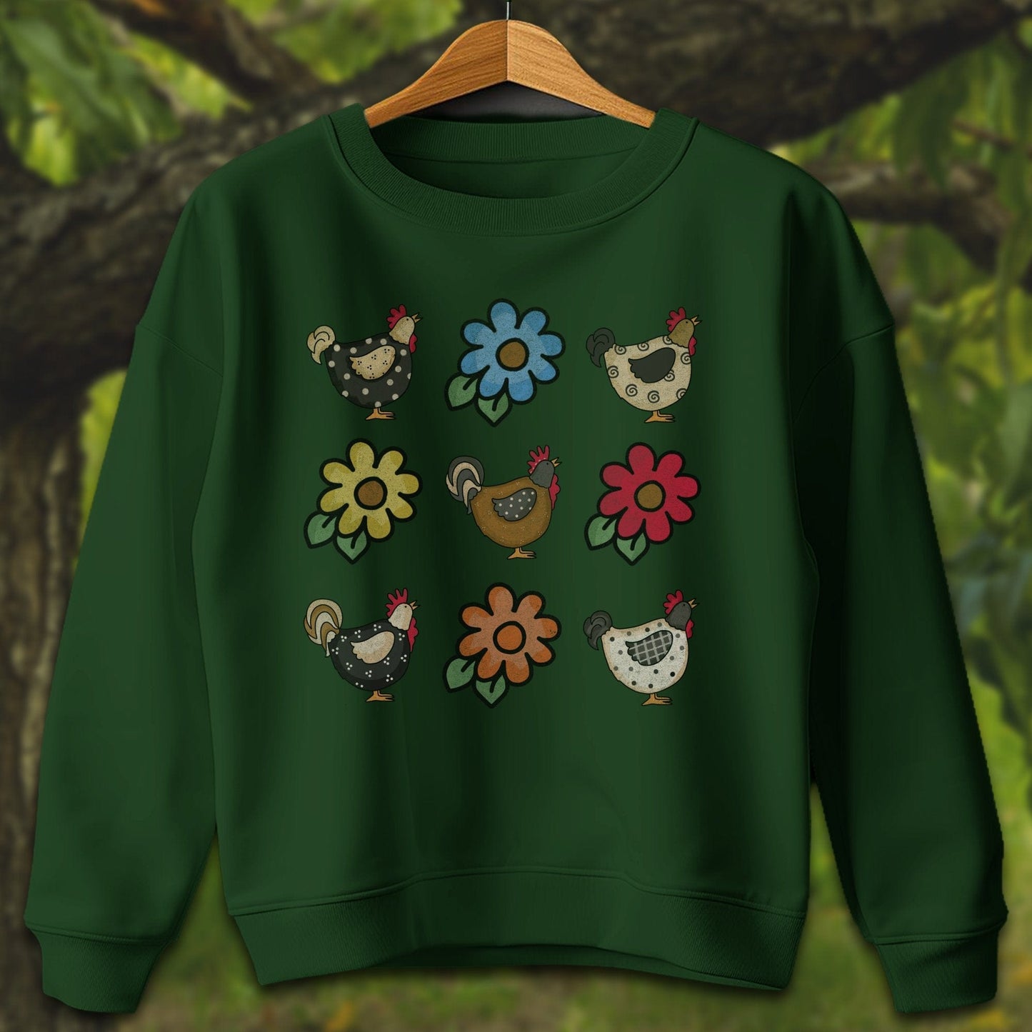 Youth Shirts Sweatshirt Youth / XS / Forest Green Chickens and Flowers - Youth Shirt