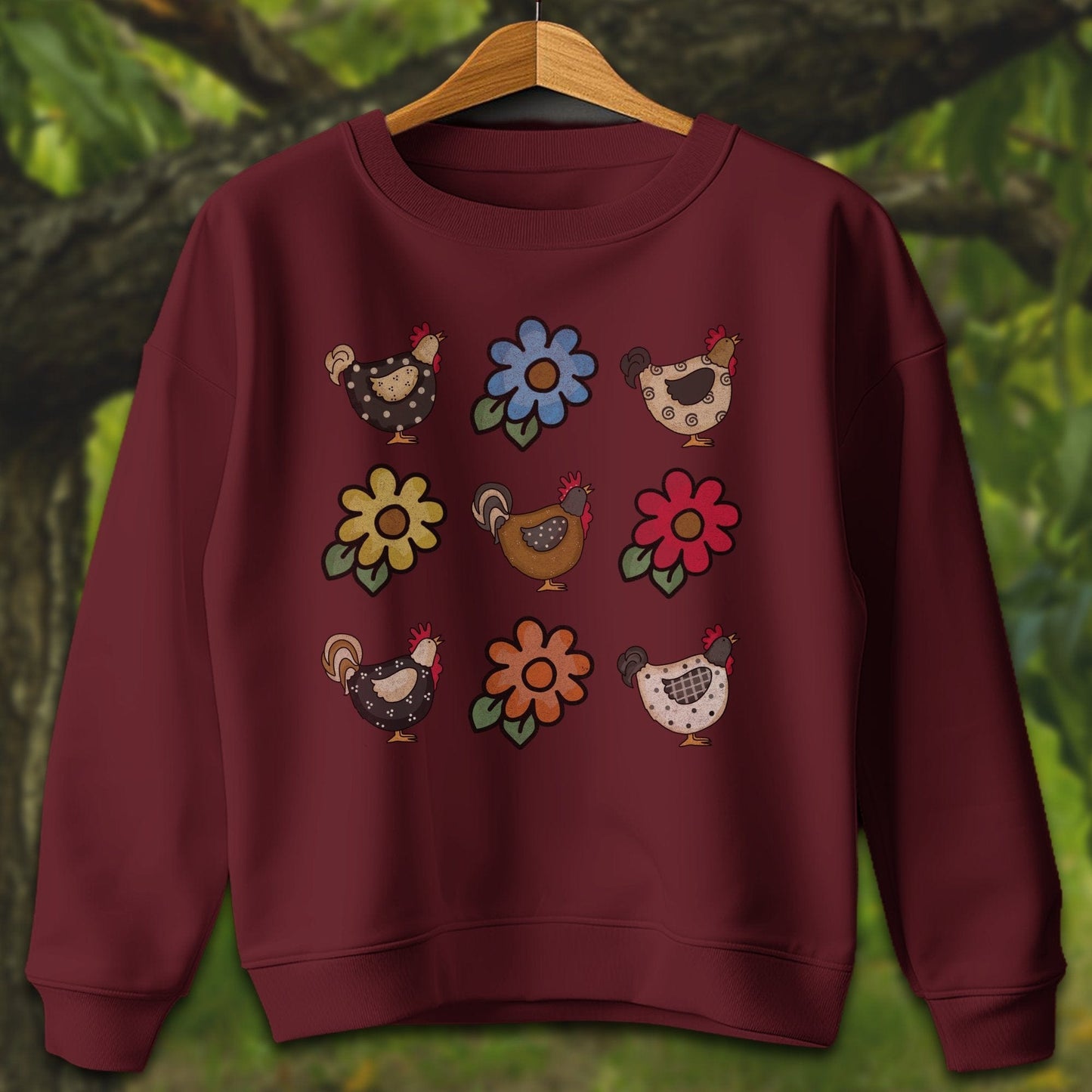 Youth Shirts Sweatshirt Youth / XS / Maroon Chickens and Flowers - Youth Shirt