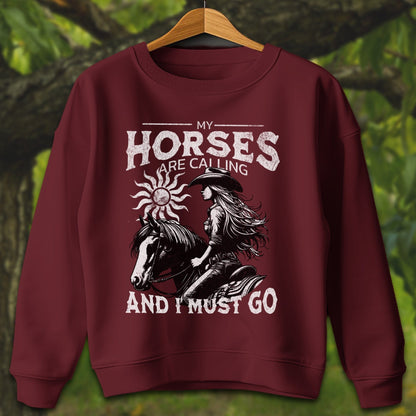 Youth Shirts Sweatshirt Youth / XS / Maroon My Horses are Calling - Youth Shirt