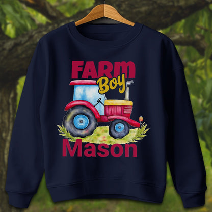 Youth Shirts Sweatshirt Youth / XS / Navy Personalized Farm Boy - Youth Shirt