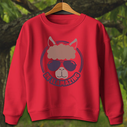 Youth Shirts Sweatshirt Youth / XS / Red Be Llamazing Cool Alpaca Illustration - Youth Shirt