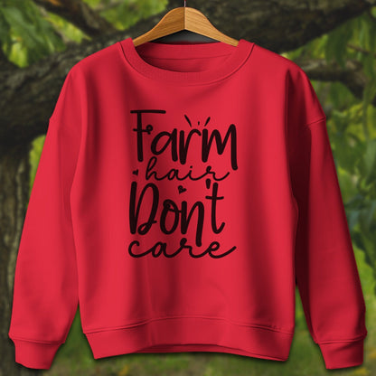 Youth Shirts Sweatshirt Youth / XS / Red Farm Hair Don't Care - Youth Shirt