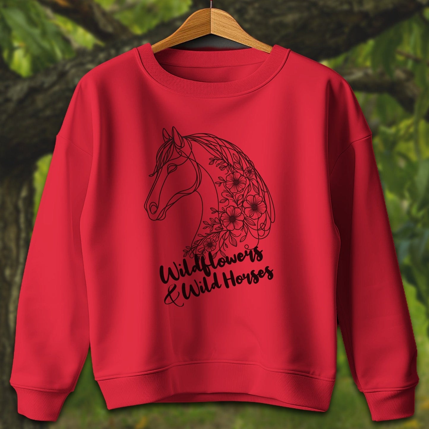 Youth Shirts Sweatshirt Youth / XS / Red Wildflowers And Wild Horses - Youth Shirt