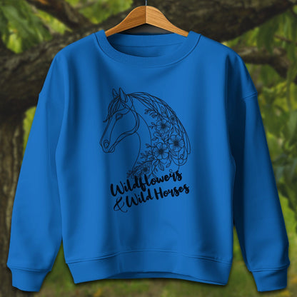 Youth Shirts Sweatshirt Youth / XS / Royal Wildflowers And Wild Horses - Youth Shirt