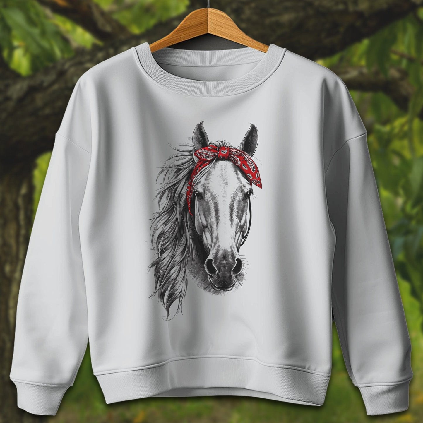 Youth Shirts Sweatshirt Youth / XS / Sport Grey Stylish Horse with Red Bandana - Youth Shirt