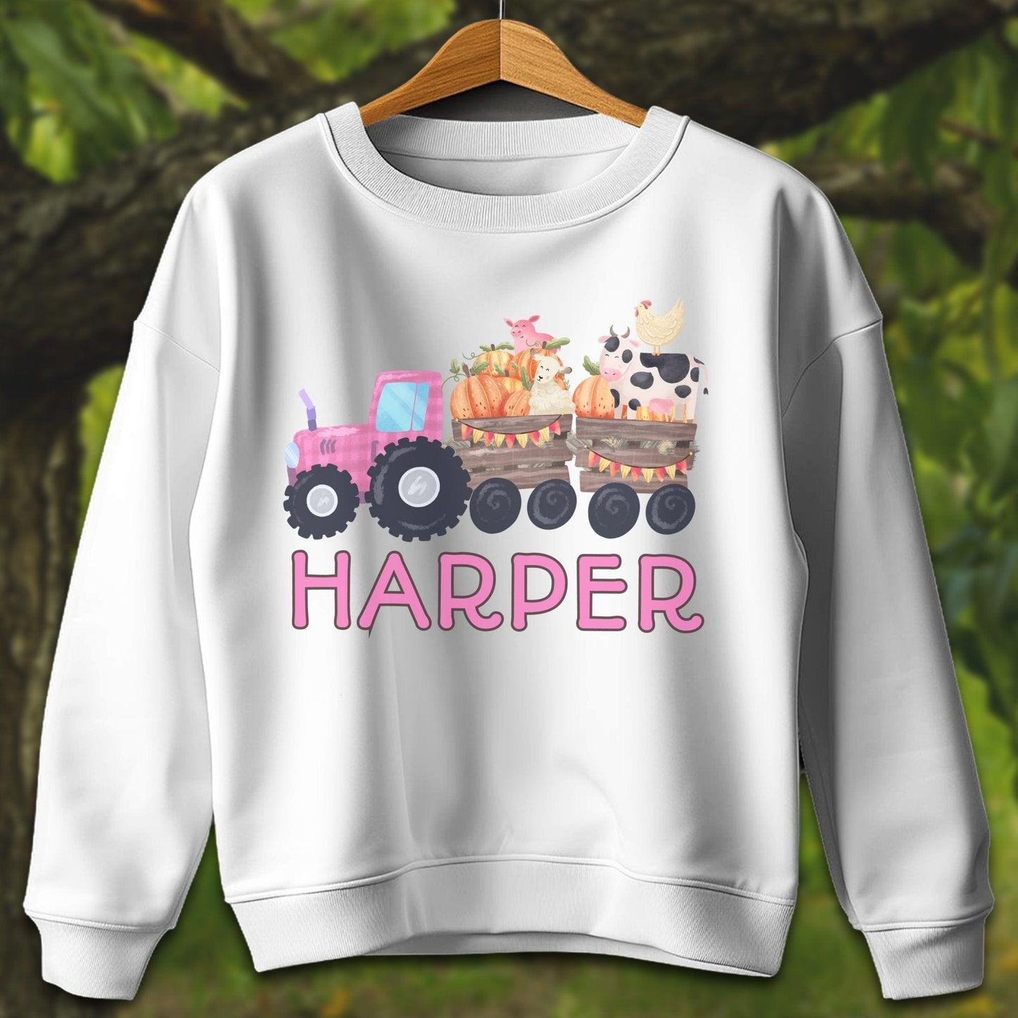 Youth Shirts Sweatshirt Youth / XS / White Personalized Cute Pink Tractor - Youth Shirt