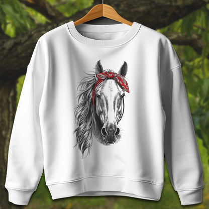 Youth Shirts Sweatshirt Youth / XS / White Stylish Horse with Red Bandana - Youth Shirt