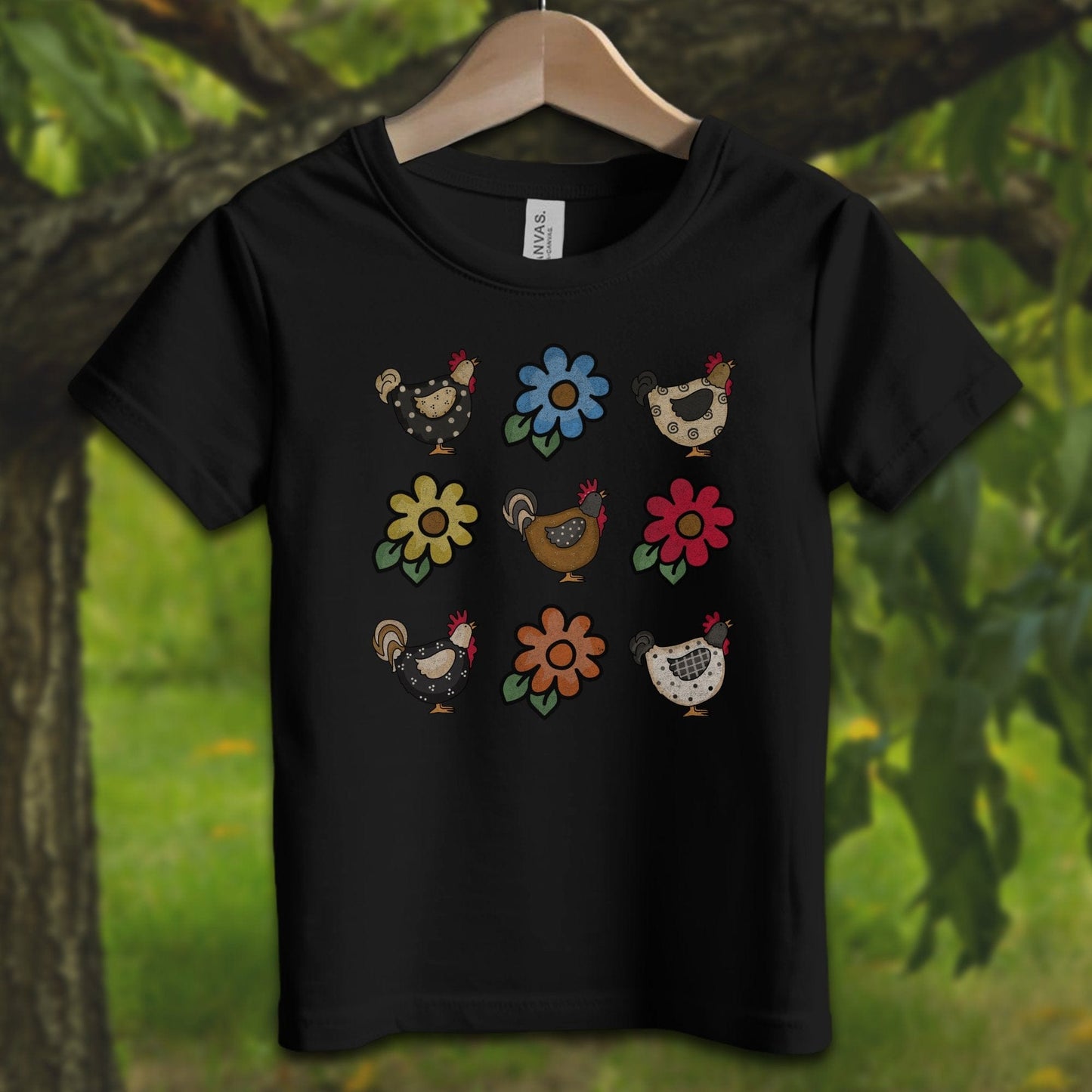 Youth Shirts T-Shirt Toddler / 2T / Black Chickens and Flowers - Youth Shirt