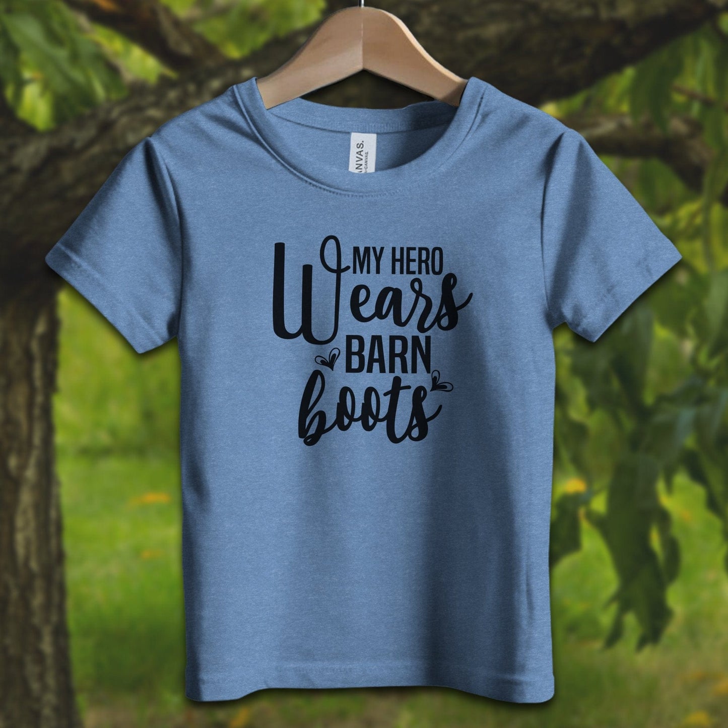 Youth Shirts T-Shirt Toddler / 2T / Heather Columbia Blue My Hero Wears Barn Boots - Youth Shirt