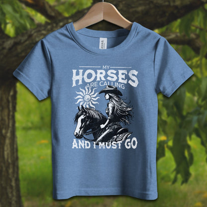 Youth Shirts T-Shirt Toddler / 2T / Heather Columbia Blue My Horses are Calling - Youth Shirt